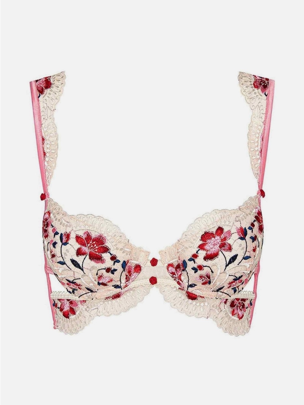 For Love And Lemons Pink & Cream Floral Embroidered Underwire Bra